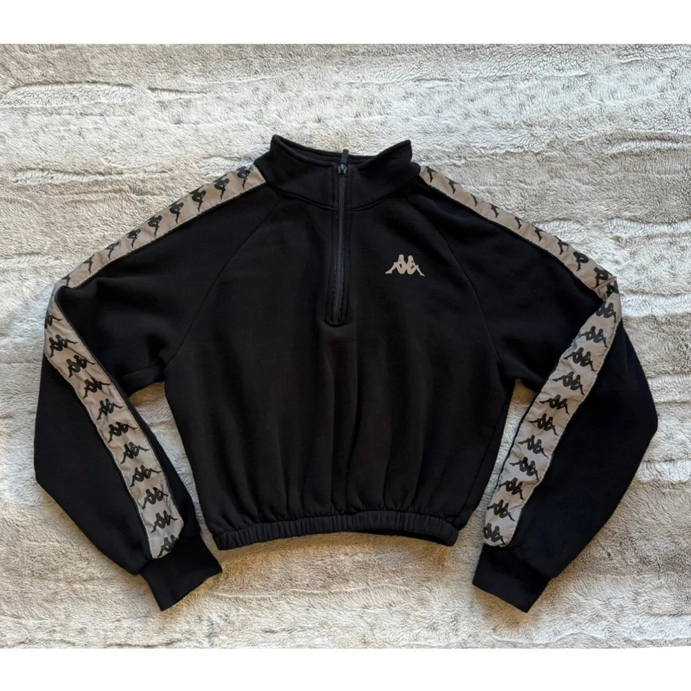 Kappa Reflective Cropped Pullover Sweatshirt in Black Size S - Picture 2 of 8
